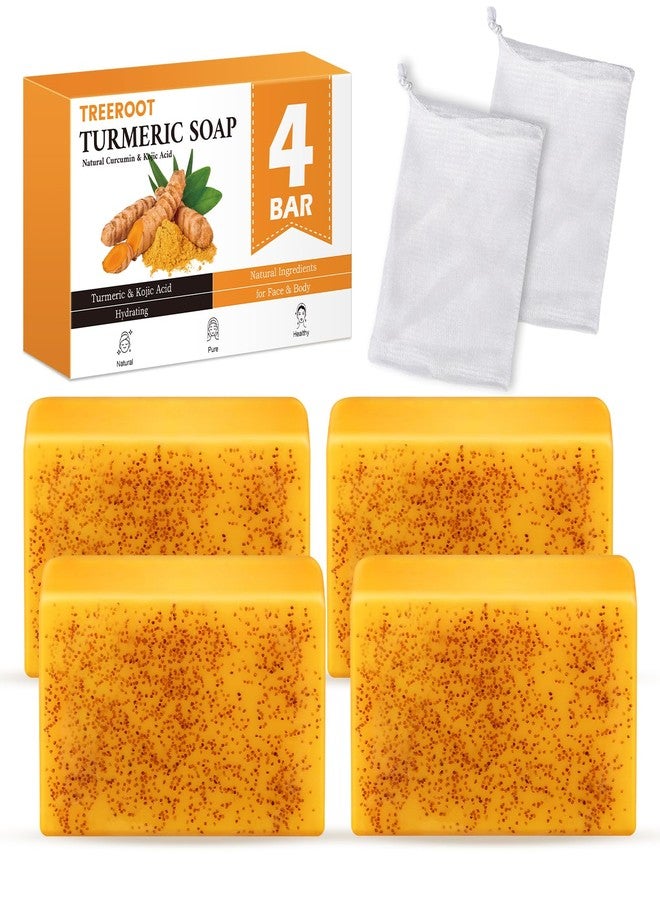 Treeroot 4 Pack Turmeric Soap, 100g Kojic Acid and Turmeric Soap Bar, Gently Clean the Face, Contains Retinol, Collagen, Vitamin C, Shea Butter, Used for Face & Body, SLS Free - Image 1